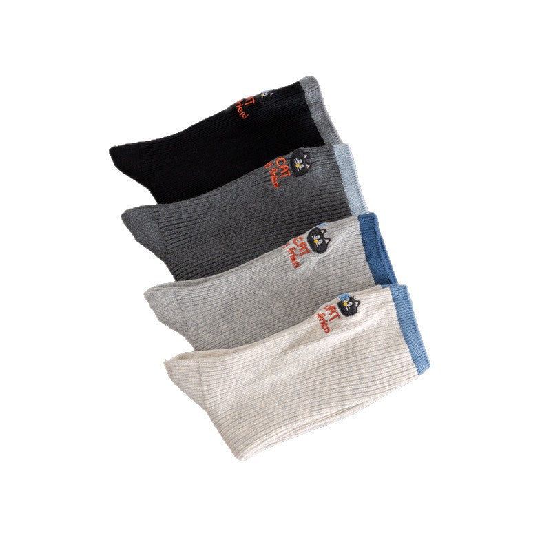 Contrast Color Block Cotton Mid Calf Socks M5A055