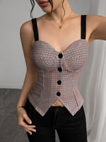 Load image into Gallery viewer, Check Tube Vest Spaghetti Button Ultra Light Khaki N5Z583

