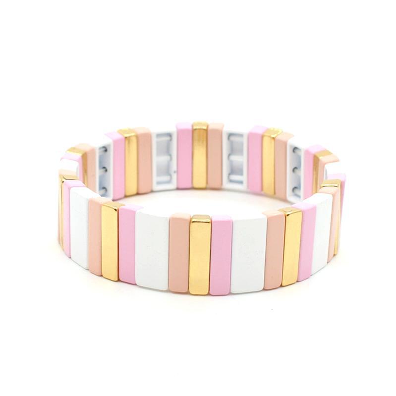 Rectangular Enamel Links Bangle Alloy Stackable S5P154