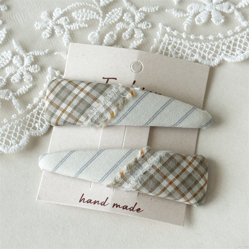 Plaid Fabric Triangle Hair Clips Women S5P759