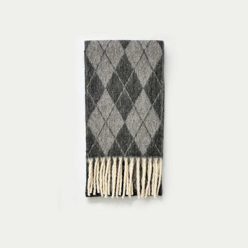 Wool Blend Diamond Jacquard Fringe Scarf N6K231