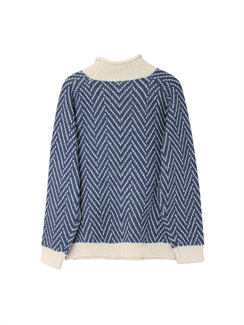 High Neck Long Sleeve Colorblock Knit Sweater Women N6H274