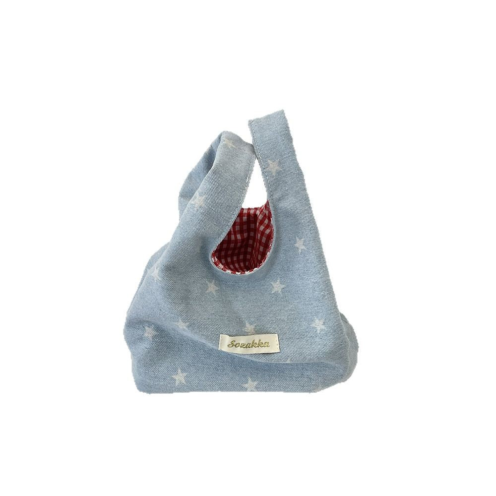 Denim Wristlet Bag Red Plaid Color Block Shoulder S5P863