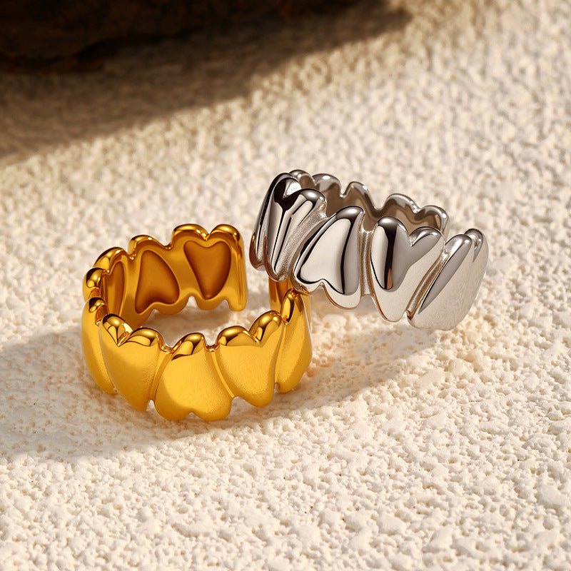 Hollow Heart Ring Geometric Design Gold Plated Steel S5P008