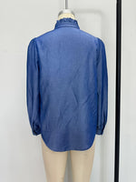 Load image into Gallery viewer, Denim Look French Vintage Ruffle Blouse Women N6C126