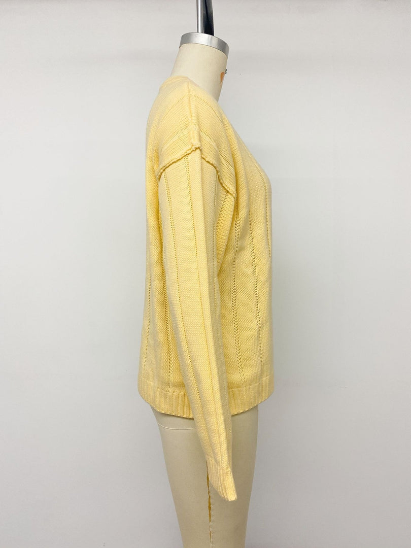 Fresh Solid Ribbed Button Cardigan Sweater Women N6H299