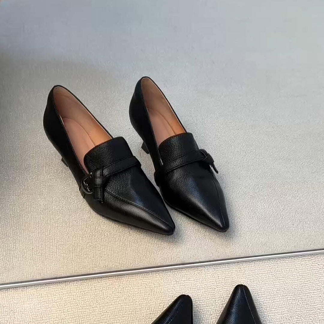 Pointed Toe Chunky Heel Loafers Women Slip-On Elegant N6G243