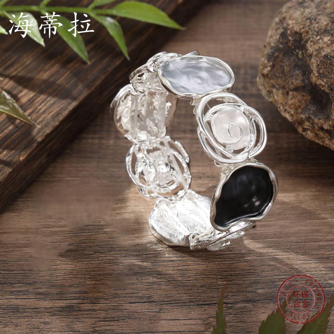 Colorful Enamel Rose Geometric Hollow Bangle N6F266