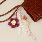 Load image into Gallery viewer, Raffia Double Flower Beaded Bag Charm Keychain N6G067