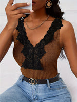 Load image into Gallery viewer, Lace Trim V-Neck Ribbed Tank Top Women N6D206