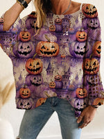 Load image into Gallery viewer, Halloween Bat Pumpkin Hollow Knit Top Women N6H275