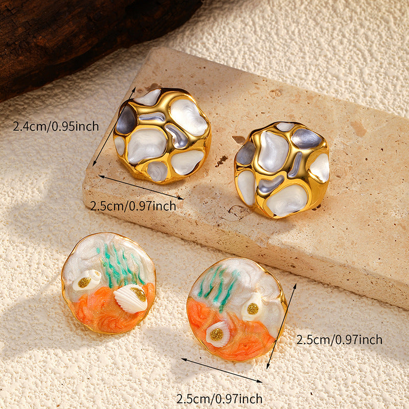Impressionist Earrings Steel 18K Gold Plated Textured S5P095