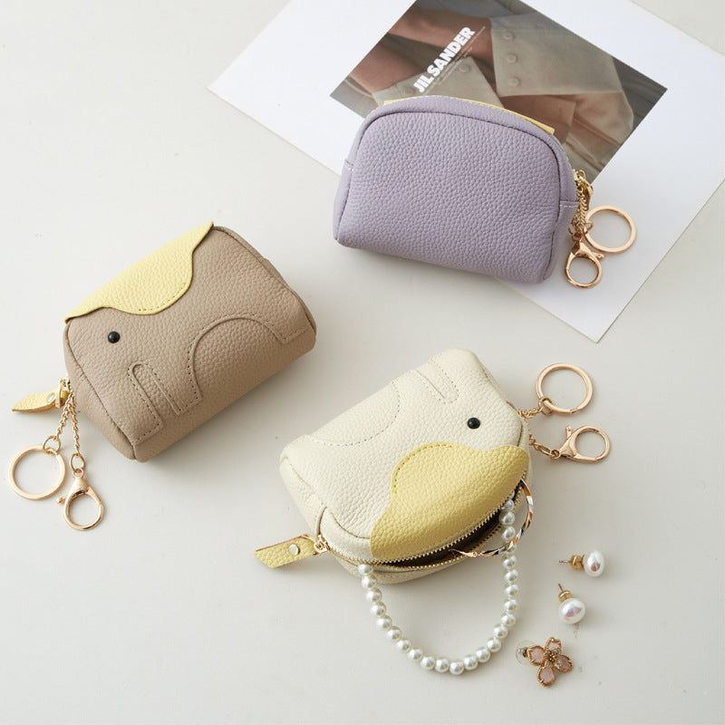 Top Grain Leather Elephant Card Holder Mini Wallet N6G093