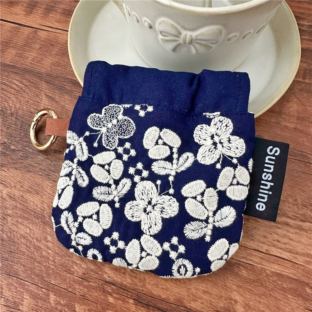 Heavy Embroidery Fabric Earphone Pouch Travel N6F151