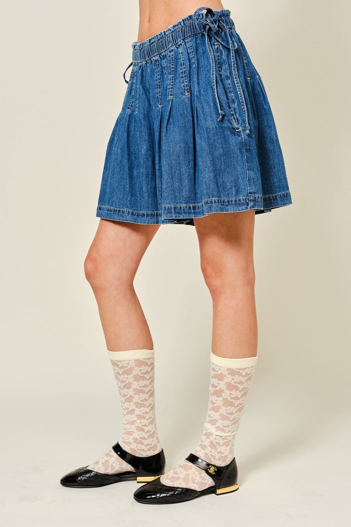 Vintage Distressed High Waist Denim A-Line Shorts N6C316