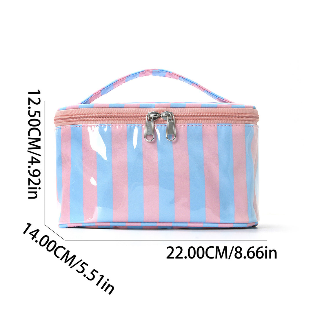Women's Waterproof Color Block Striped PVC Cosmetic Bag N6J242