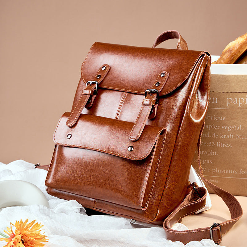 Genuine Leather Backpack Women 14" Vintage School N6F160