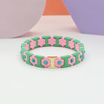 Load image into Gallery viewer, Bohemian Floral Cuff Enamel Steel Elastic DIY Plated S5P085
