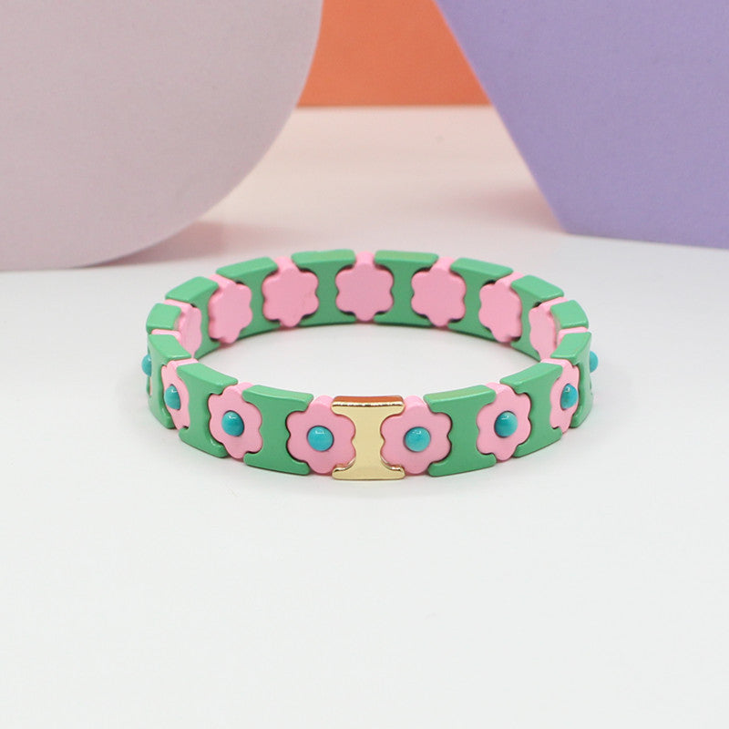 Bohemian Floral Cuff Enamel Steel Elastic DIY Plated S5P085