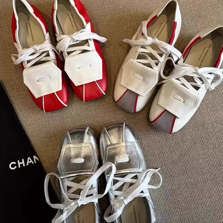 Color-Block Square Toe Mary Jane Shoes Women Flat N6G242