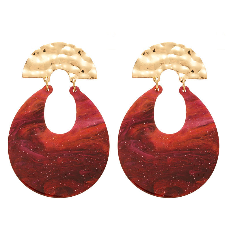 Huggie Resin Earrings U-Shaped Silver-Plated Swirled S5P112