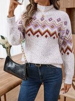 Load image into Gallery viewer, Half Turtleneck Jacquard Loose Knit Pullover Women N6G263