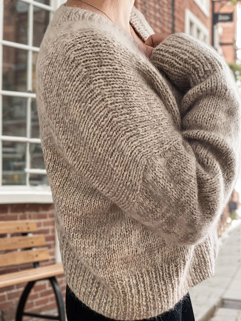 V-Neck Long Sleeve Solid Knit Pullover Women Loose N6G282