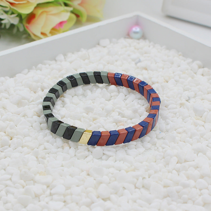 Geometric Links Cuff Enamel Steel Elastic Adjustable S5P143