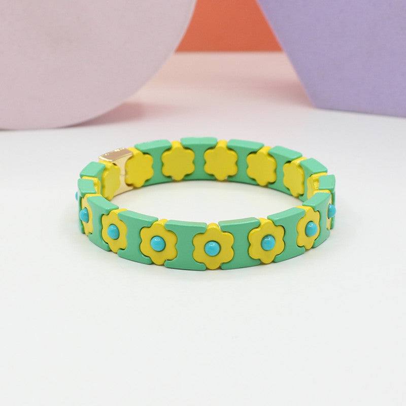 Bohemian Floral Cuff Enamel Steel Elastic DIY Plated S5P085