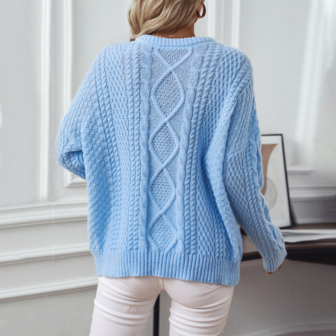 Cable Crew Sweater Mid Weight Blue Pink N5Z824