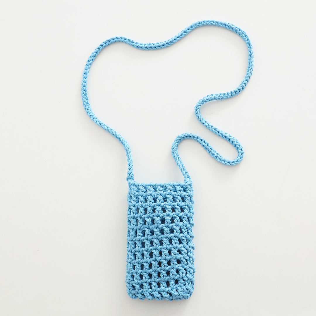 Hand Knit Mesh Crossbody Phone Pouch Cotton Polyester S5P302