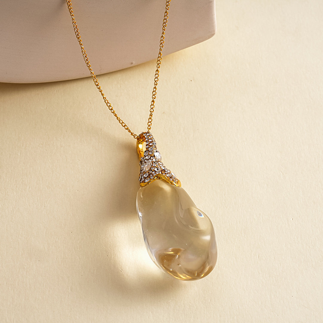 Womens Vintage Rhinestone Teardrop Resin Necklace N6K190
