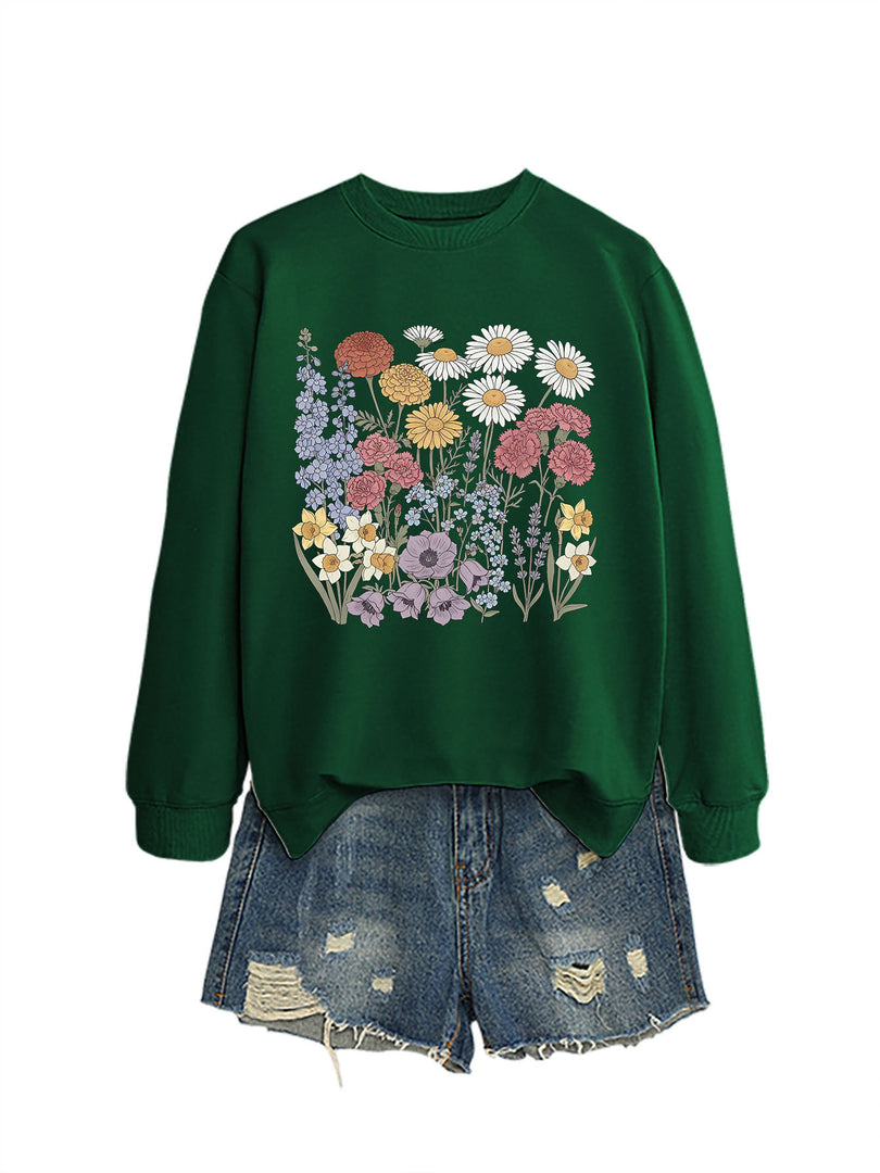 Floral Print Crewneck Sweatshirt Women Casual Loose N6H045