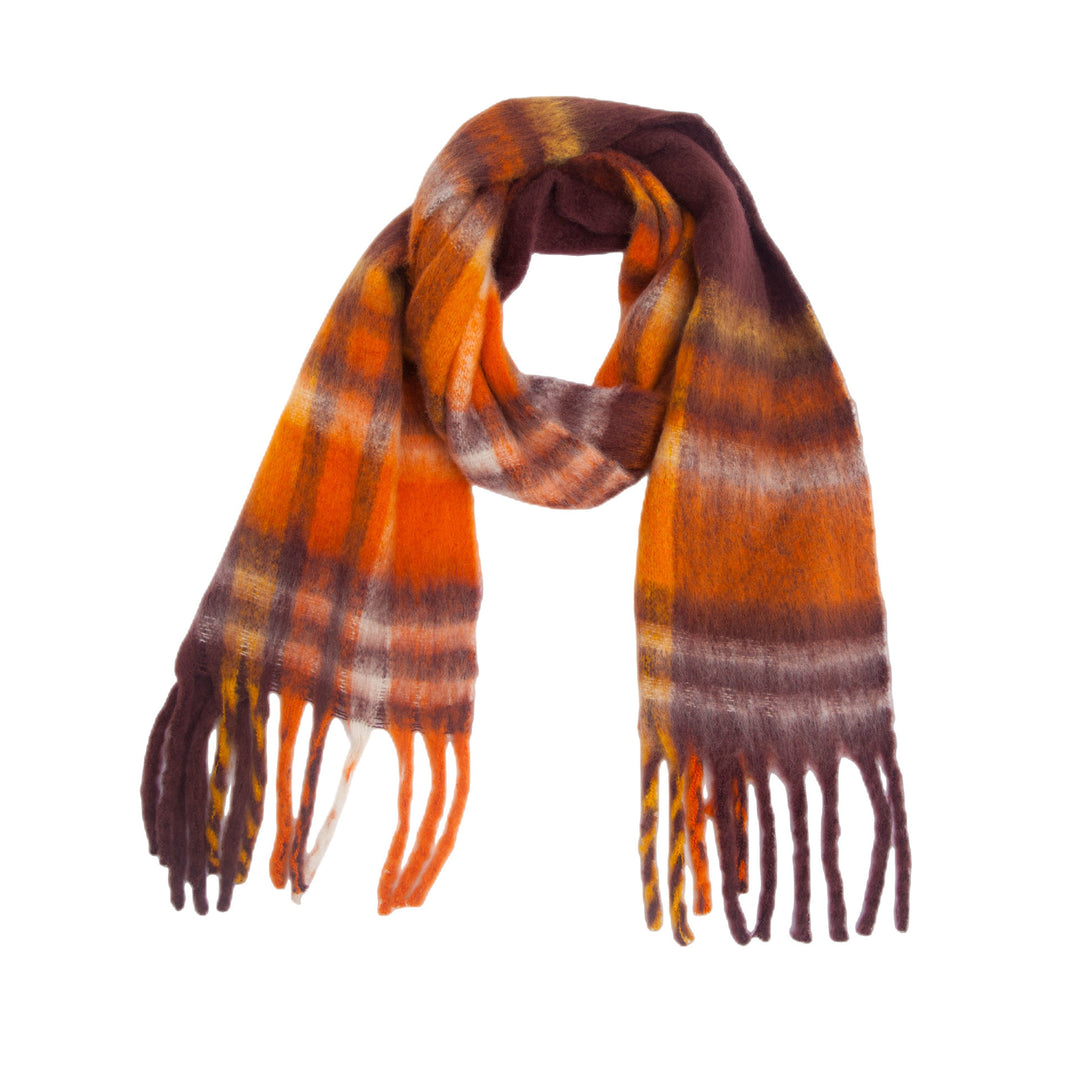 Rainbow Plaid Mohair Feel Chunky Fringe Scarf N6K249
