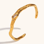 Load image into Gallery viewer, Rectangular Zirconia Bangle Steel Plated Open S5P127