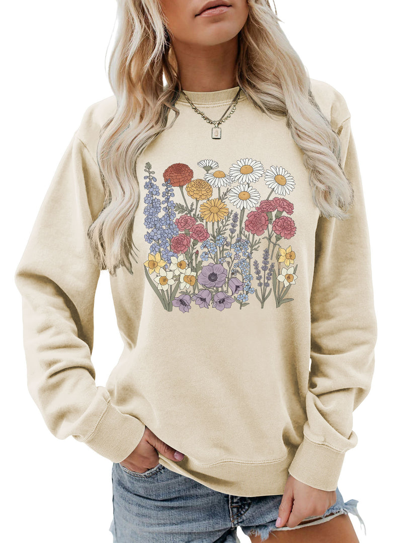 Floral Print Crewneck Sweatshirt Women Casual Loose N6H045