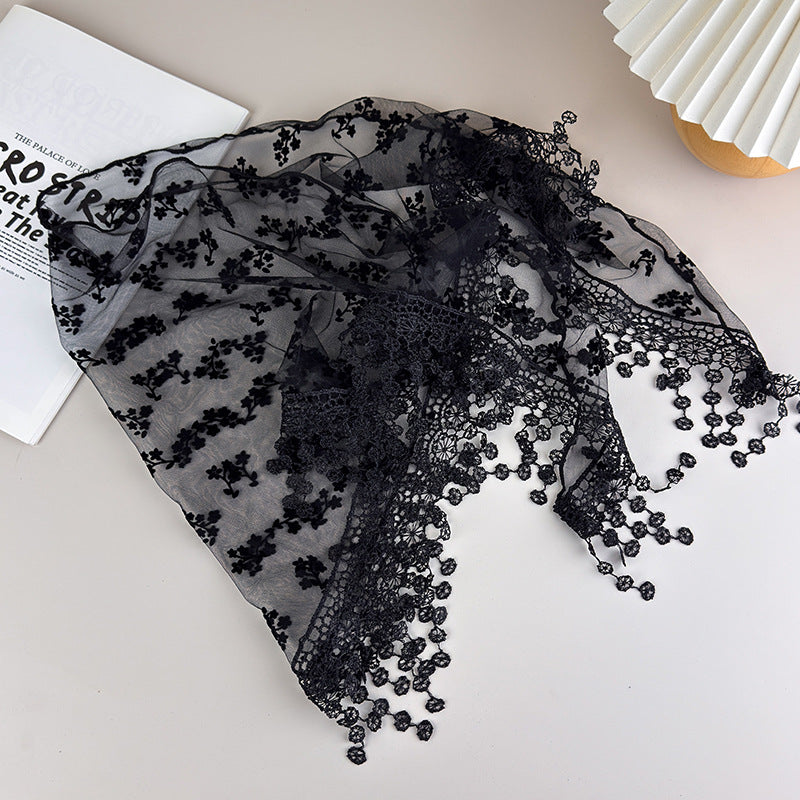Lace Floral Triangle Scarf Fringe Shawl Women N6H106