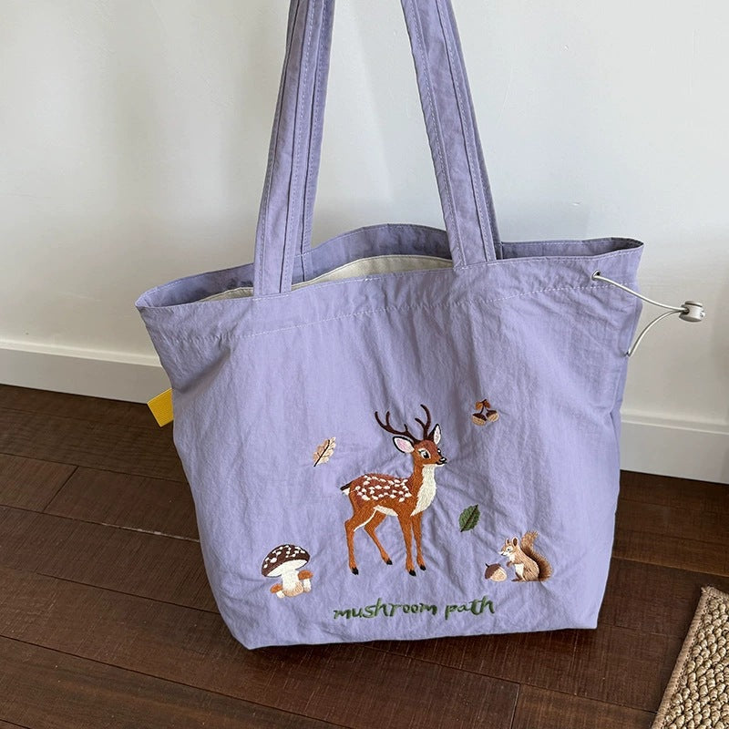 Cartoon Embroidered Nylon Shoulder Tote S5P380