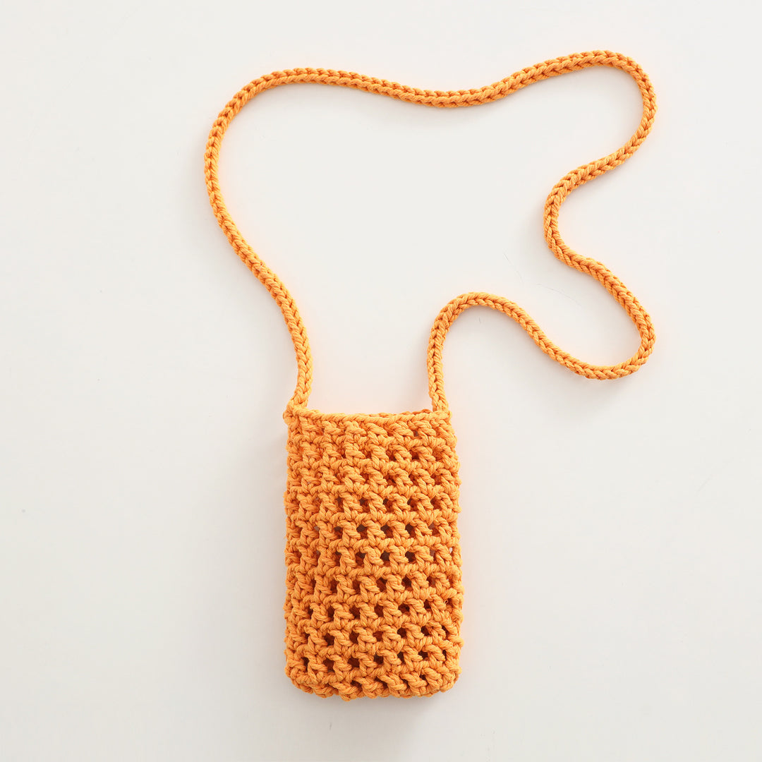 Hand Knit Mesh Crossbody Phone Pouch Cotton Polyester S5P302