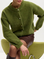 Load image into Gallery viewer, Faux Mink Pearl Button Cardigan Round Neck N6G141