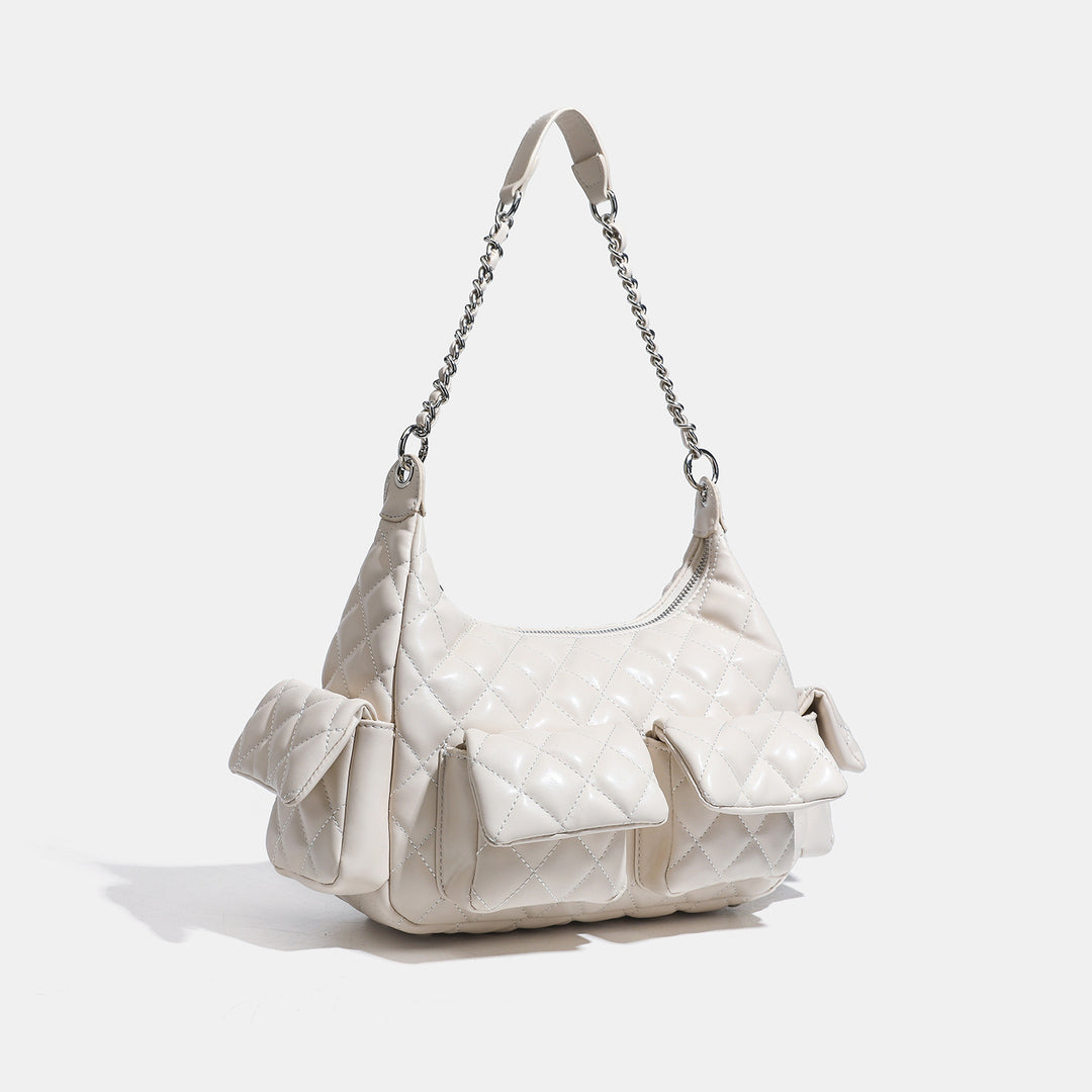 Quilted Chain Tote Bag Large Capacity Work Shoulder N6F147