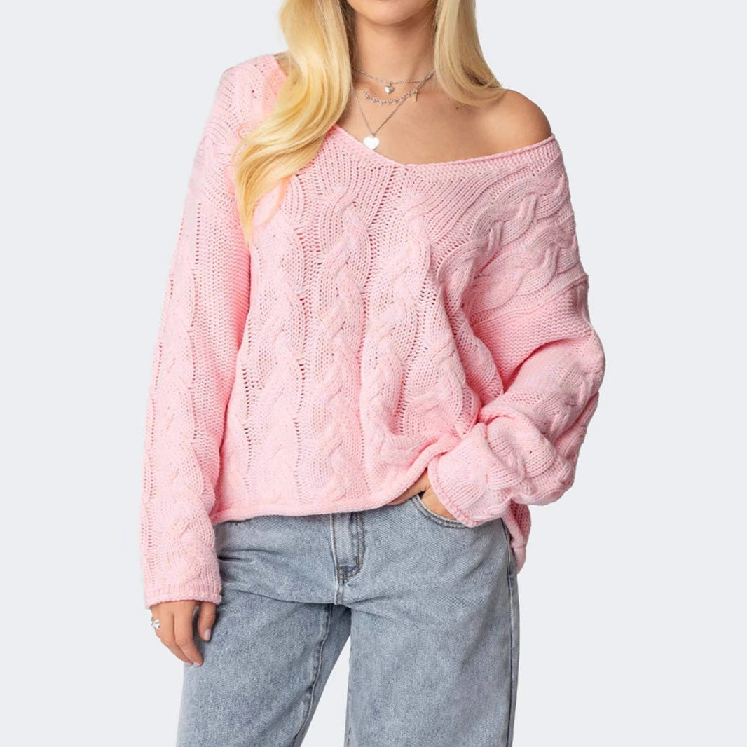 Cable V Knit Mid Weight Pink N5Z689