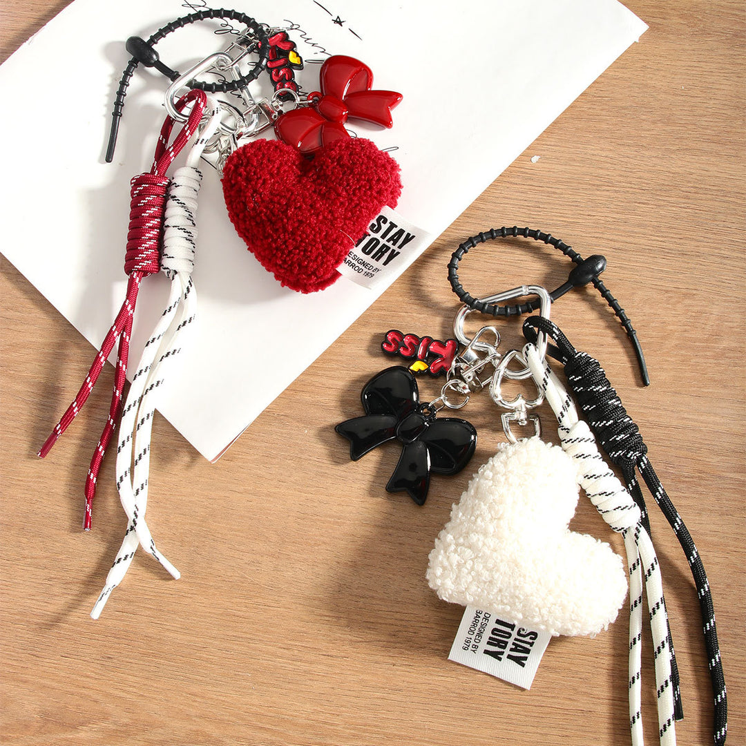 Simple Heart Bow Woven Rope Bag Charm Keychain S5P926