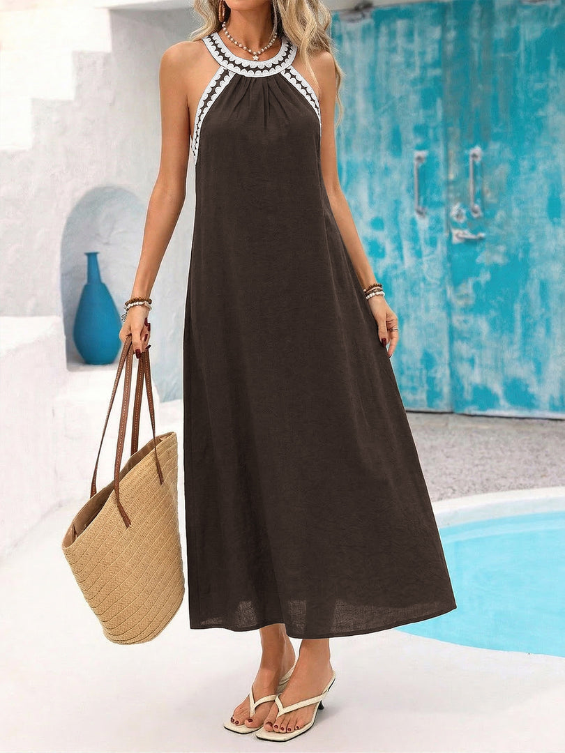Halter Lace Panel Maxi Dress Women Vacation N6C257