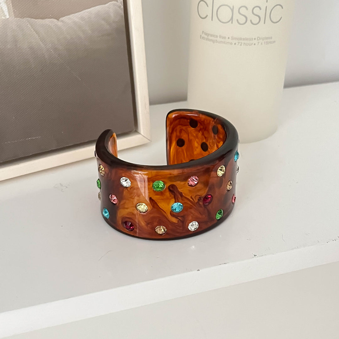 Colorful Crystal C-Shape Resin Bangle Bracelet N6F097