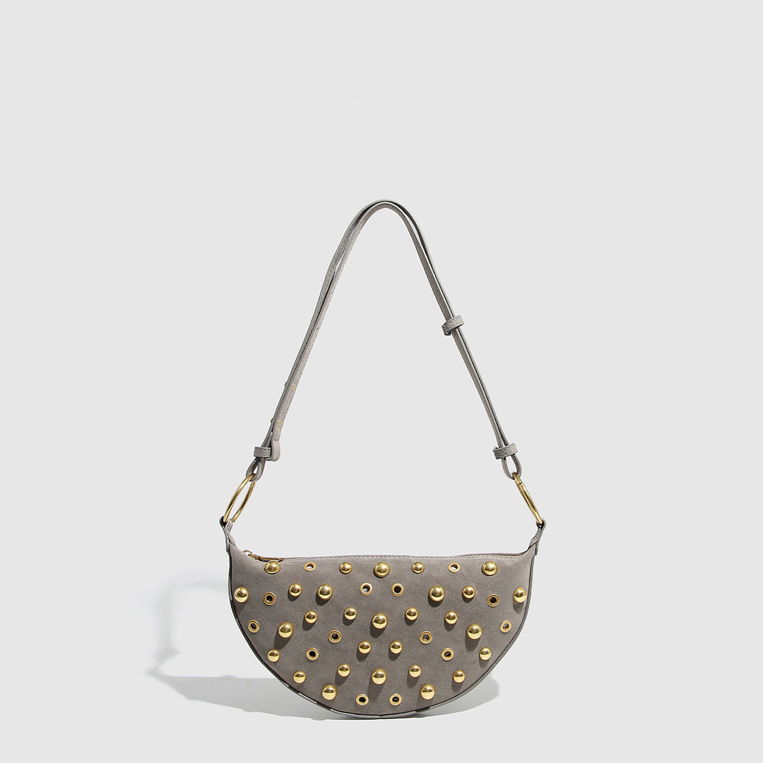 Polka Dot Zippered Shoulder Bag with Rivet Accents  S5P470