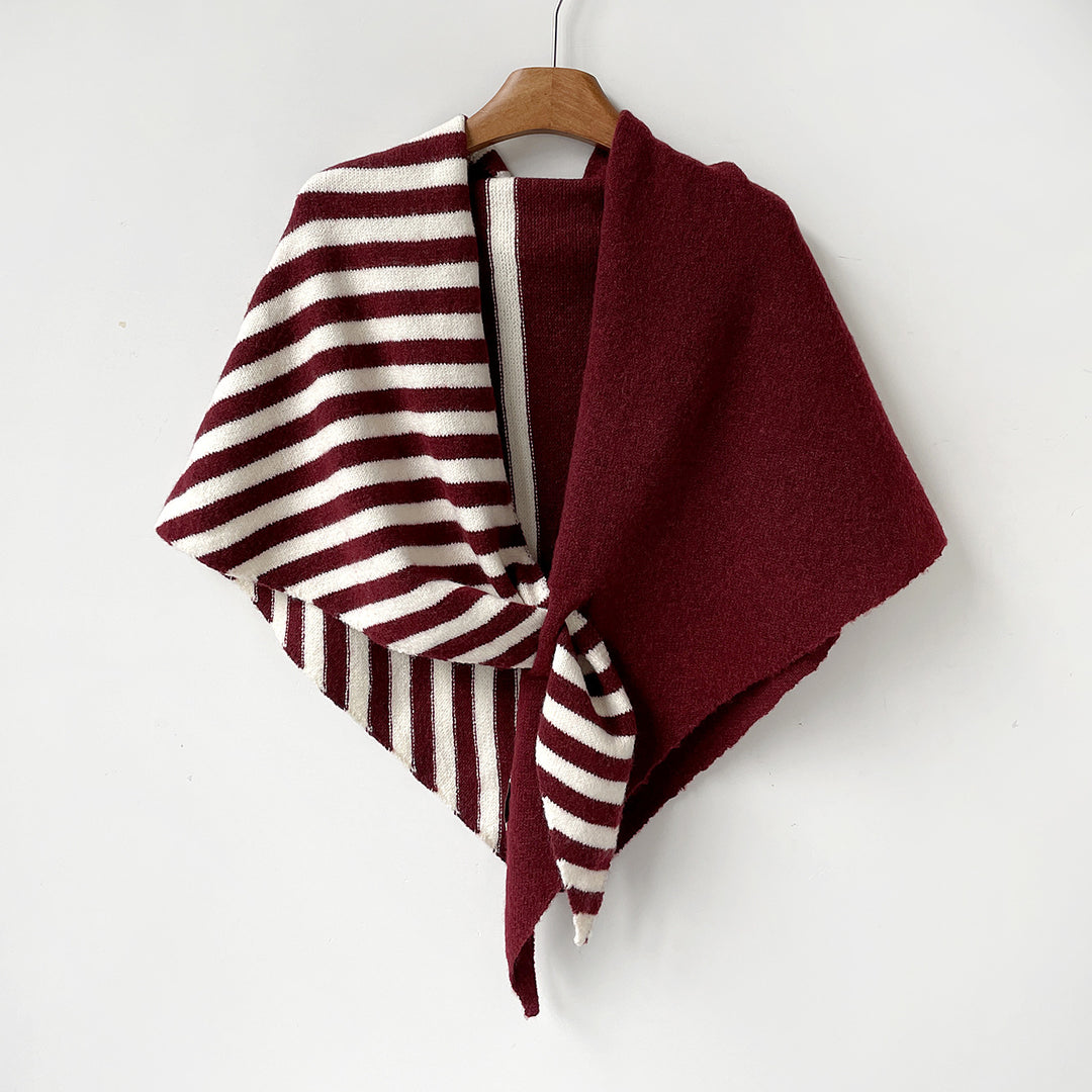 Triangle Wool Blend Shawl Cape Stripe Patchwork N6H308