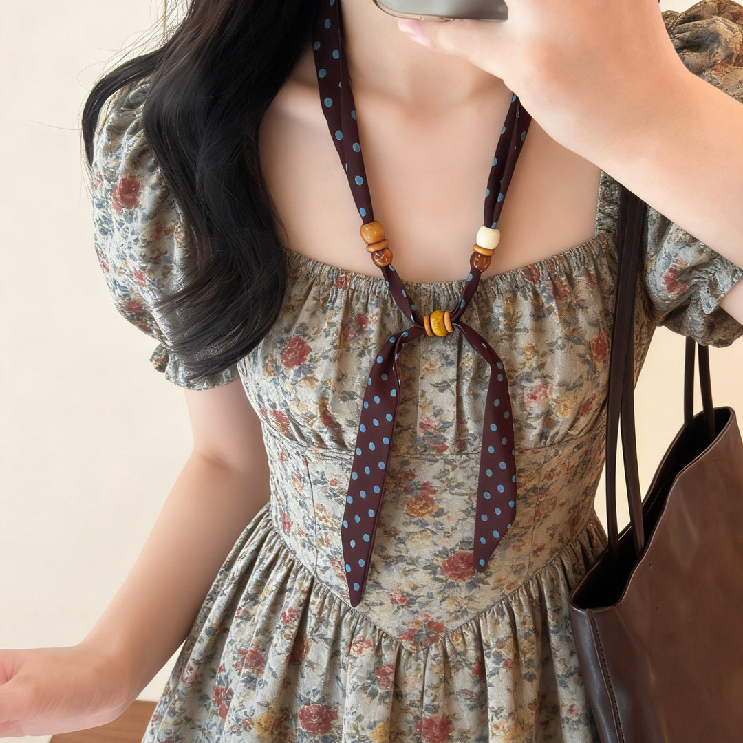 Vintage Paisley Polka Dot Beaded Scarf Necklace N6G237