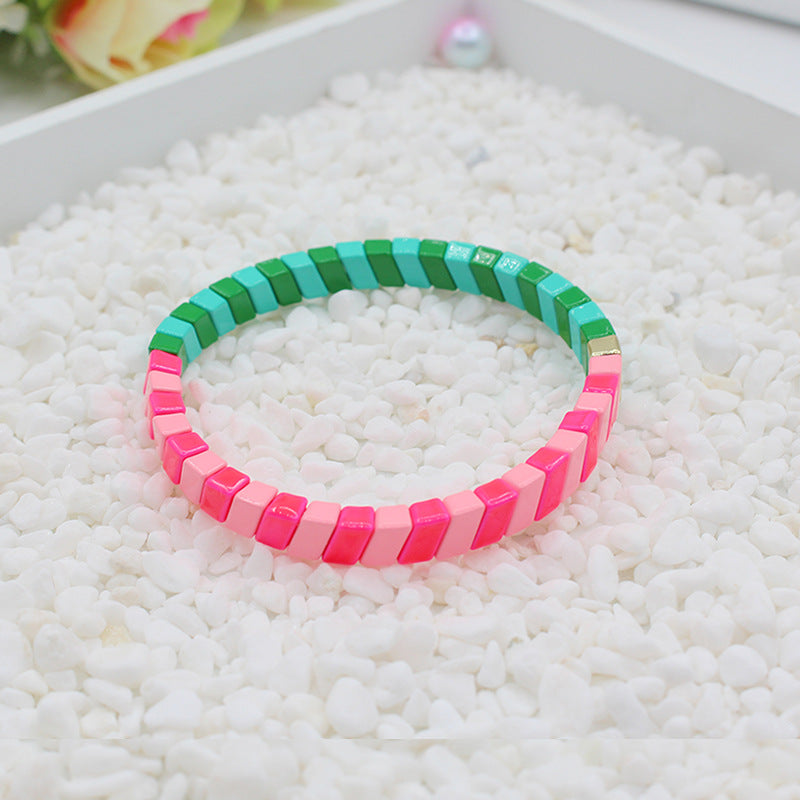 Geometric Links Cuff Enamel Steel Elastic Adjustable S5P143