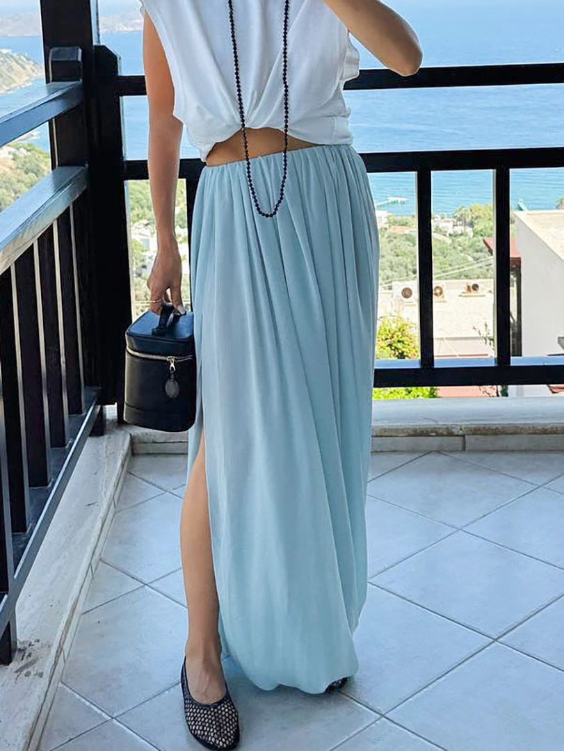 Flowy Chiffon Maxi Skirt Women Office N6D009